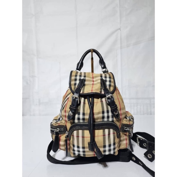 Authentic BURBERRY Nylon Check Small Rucksack Backpack Beige/Black - Picture 1 of 12